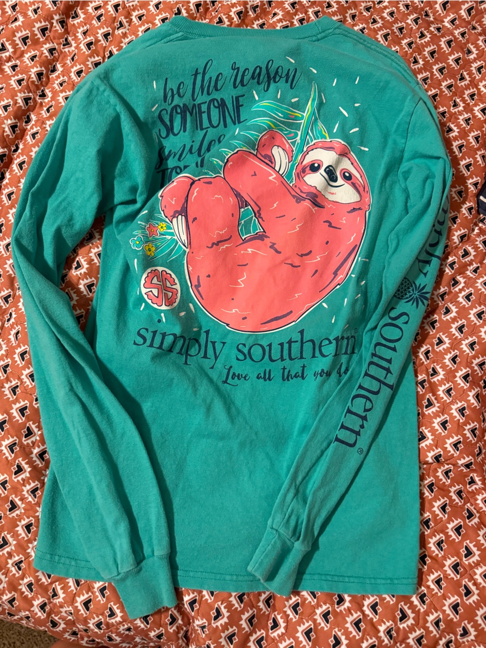 Simply southern girls medium sloth long sleeved tee